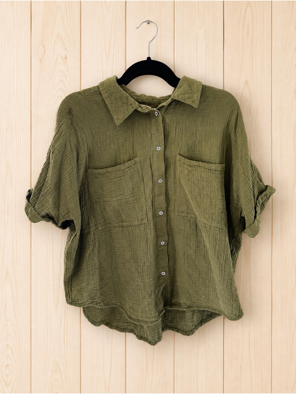 Sundance Olive Green Cotton Gauze Oversized Button Down Shirt L